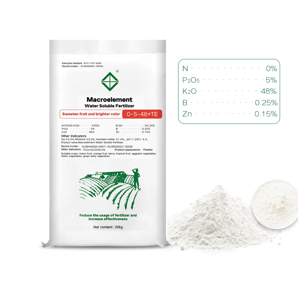 Agriculture Fertilizer NPK Macro Element Water Soluble Potassium Fertilizer 0-5-48 Sweeten Coloring Fruit