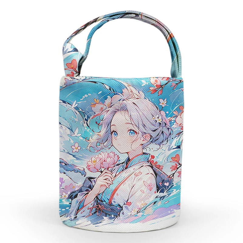 Custom printing large capacity Fashion Ladies Women outdoor canvas Tote Bucket Handbag tool Barrel Bags
