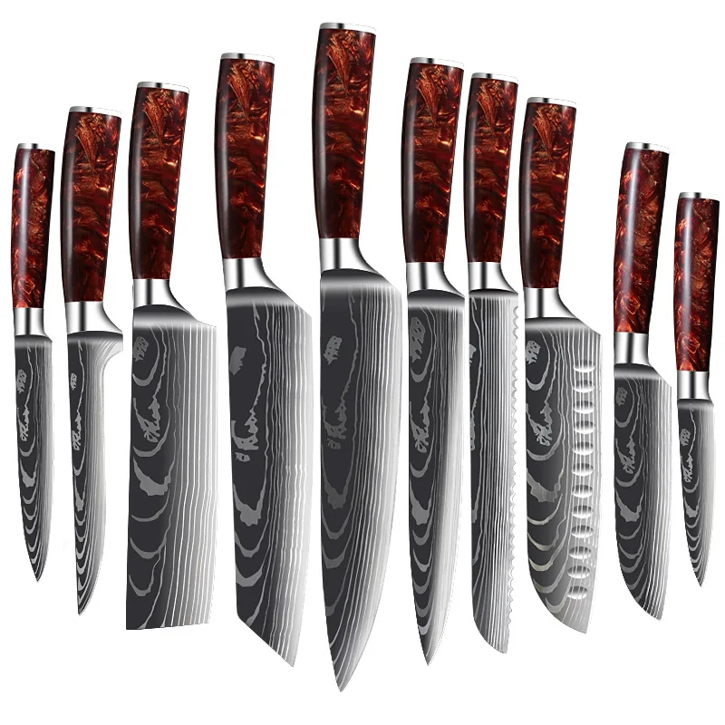2021 Cheap and economical Promotion Kitchen Knife Set 5 Inch Santoku Knife Damascus grain 9Cr18 high Carbon steel