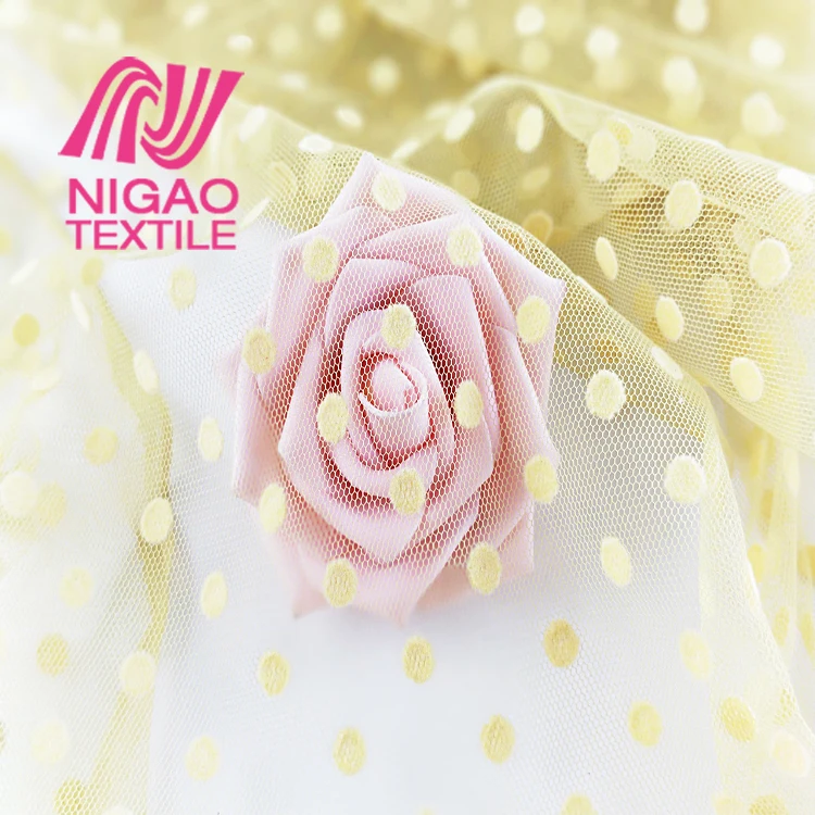 
Fujian factory Polyester tulle mesh flocked mesh fabric for Customized 