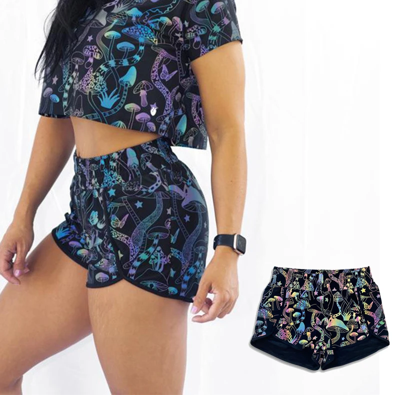 hip hop beach dancing night running safety comfortable iridescent rainbow color reflective shorts clothes pants for woman girls