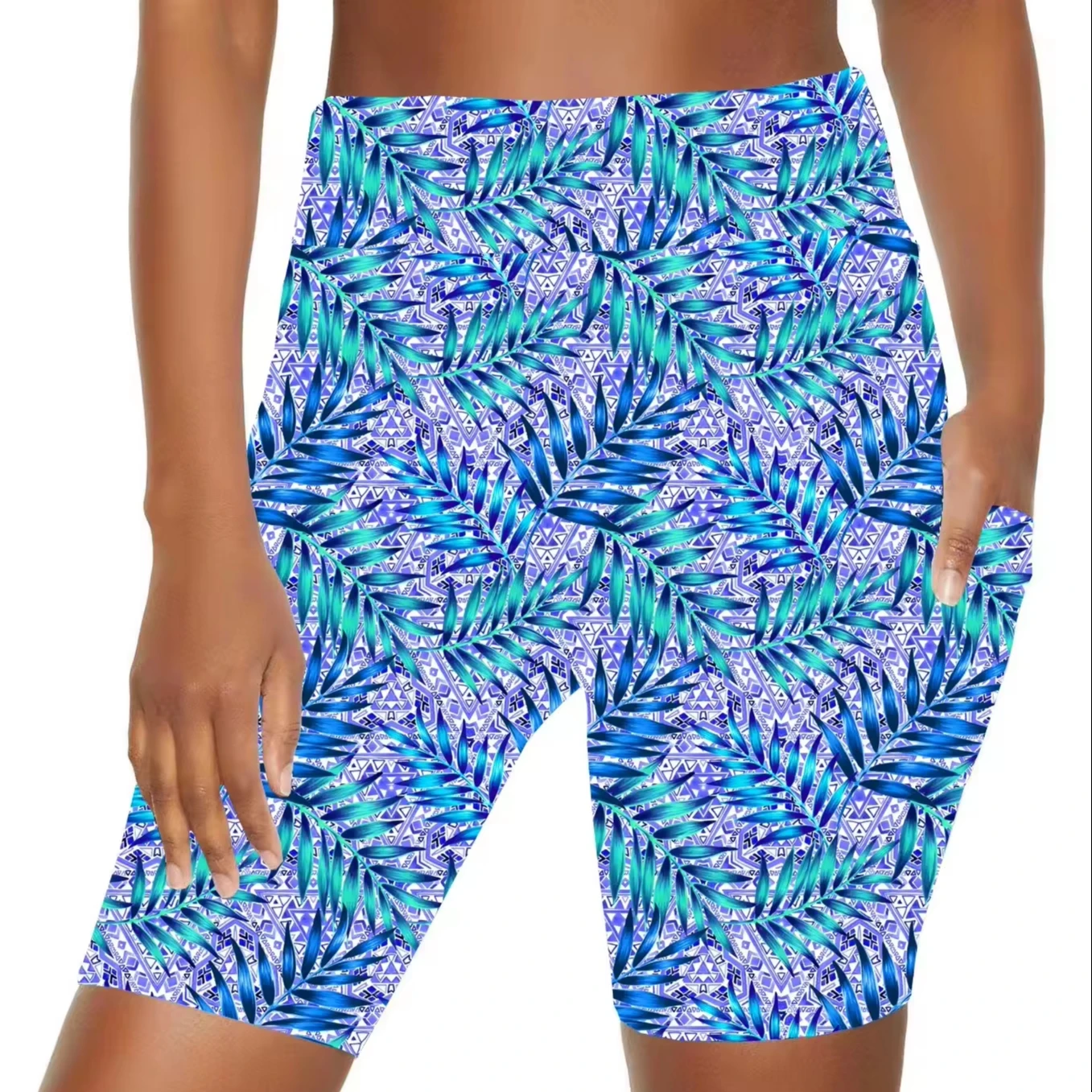 New Double Side Brushed Skinny Short Leggings High Quality Neon Splash Printed Pocket Shorts For Women