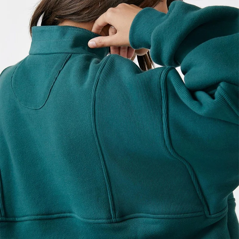 Custom Pullover Heavyweight Cotton Blank Cropped Half Zip Up Sweatshirt Women