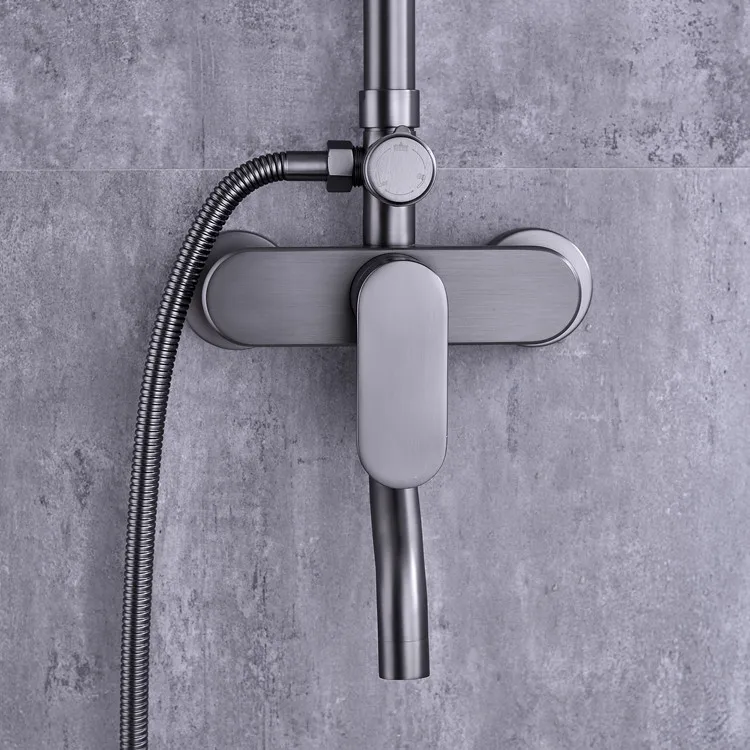 Wholesale  gun grey brass body round head shower set faucets bathtub multifunctional in wall faucets for bathroom