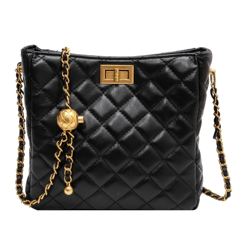Quilted Crossbody Bags for Women PU Leather Ladies Black Shoulder Purses with Chain Strap Stylish Clutch Purse Fashion