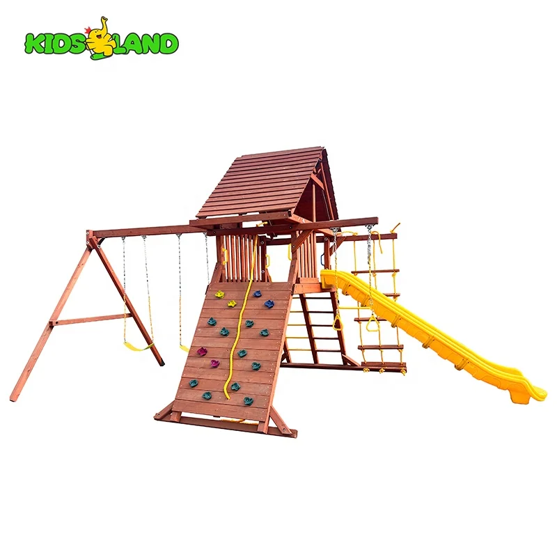 Kids Land Amusement Park Play Wooden Garden Swing Set Outdoor Children Playground Equipment Kids Swing Set for Backyard