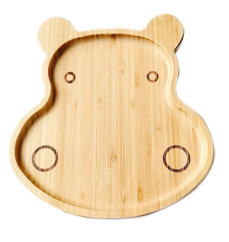 Bear And Hippo Animal Shape Bamboo Plate Bamboo Baby Plate For  Children Interest
