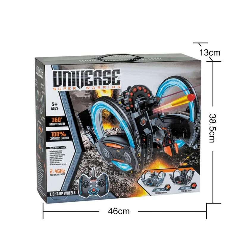 2.4Gdiy Soft Bullet Weapon Combat Car 360 Degree Spinning Luminous Big Wheel Off-Road Rolling Hand Gesture Rc Stunt Toy