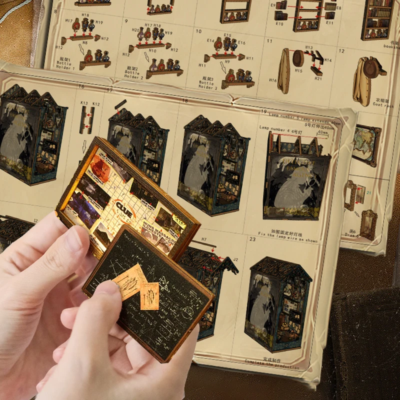 Book Nooks Diorama 3 d Puzzle Wooden Bookend Diy Miniature House Booknook Shelf Insert Detective Agency Book Nook Kit