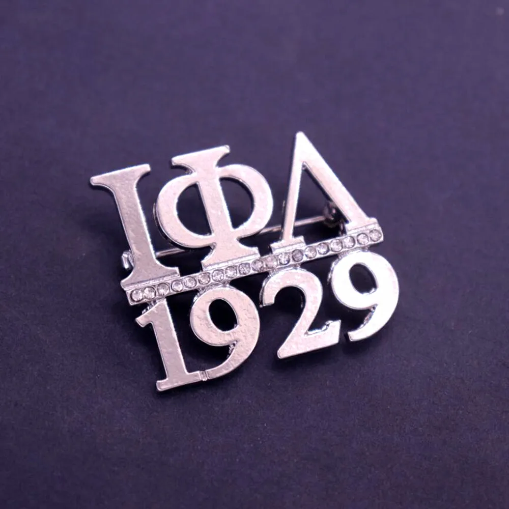 Silver plated alloy 1929 year founded greek letter Iota Phi Lambda jewelry clear rhinestone sorority brooch pins