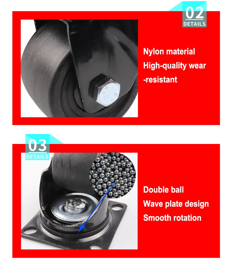 50mm 300kg high bearing black industrial smooth rotation nylon locking plate gravity heavy duty caster wheels