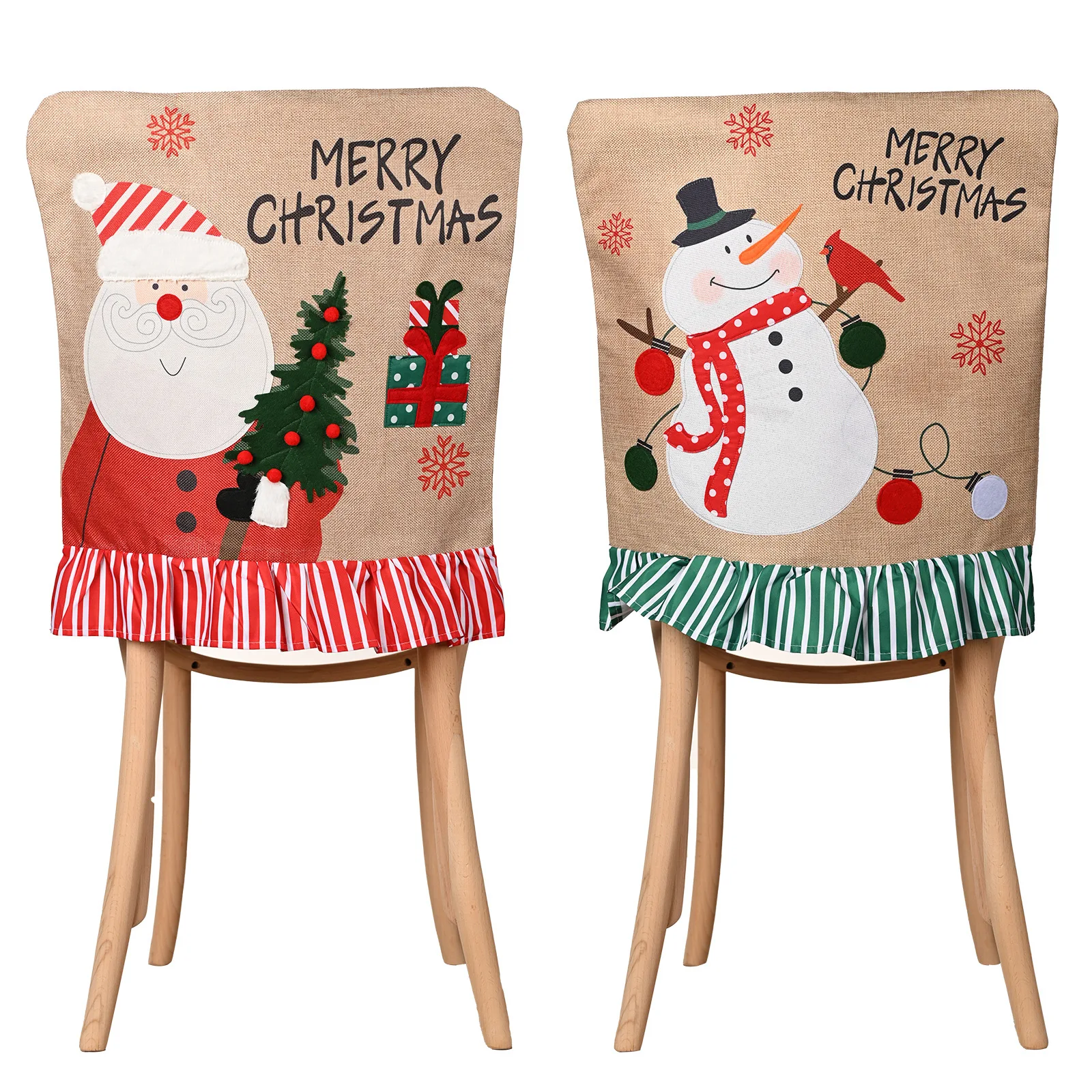 Лидер продаж, мультяшный креативный чехол на обеденный стул с Санта-Клаусом, льняной чехол на стул с подкладкой снеговика, Рождественский декоративный чехол на спинку стула
