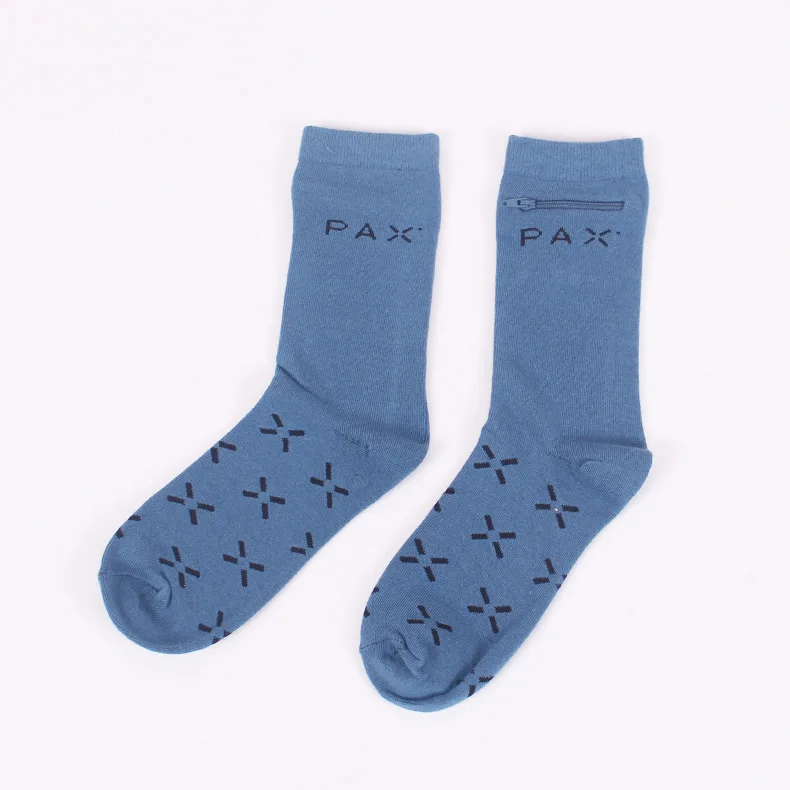 Mens Black High Quality Custom Socks With Zipper Pocket Crew Solid Color Pocket Socks