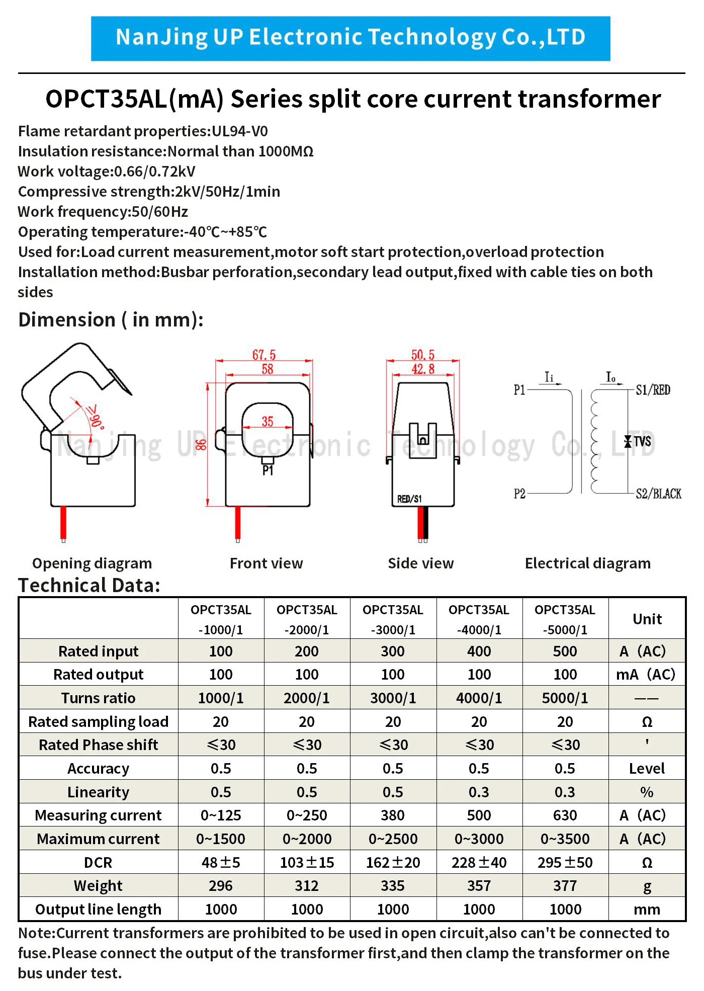 OPCT35AGL AC Current Transformer Sensor 0~750A Openclosed Ratios NJXSE Split Core Current Transformer Manufacture Price 100A