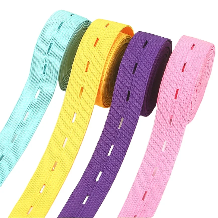 Hot sale colored button hole Knitting  Elastic Tape Band Elastic Webbing