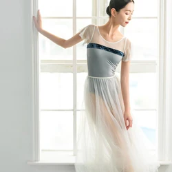 Adult Sexi Sheer Flutter Sleeve Mesh Dancewear Nylon Velvet Leotard