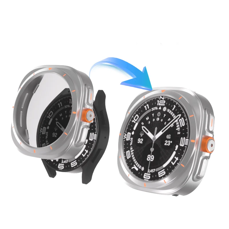 Change To Ultra 47mm PC case For Samsung Watch6 40/44mm Screen Protector case For Galaxy Watch7 PC Glass Bumper Shell Cover