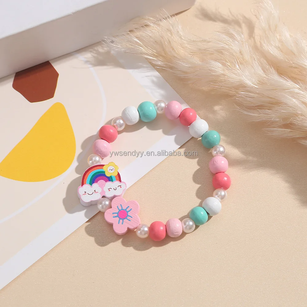 Wholesale Fashion Cartoon girl Pearl Bracelet Cute Rainbow Handmade Beaded children bracelet