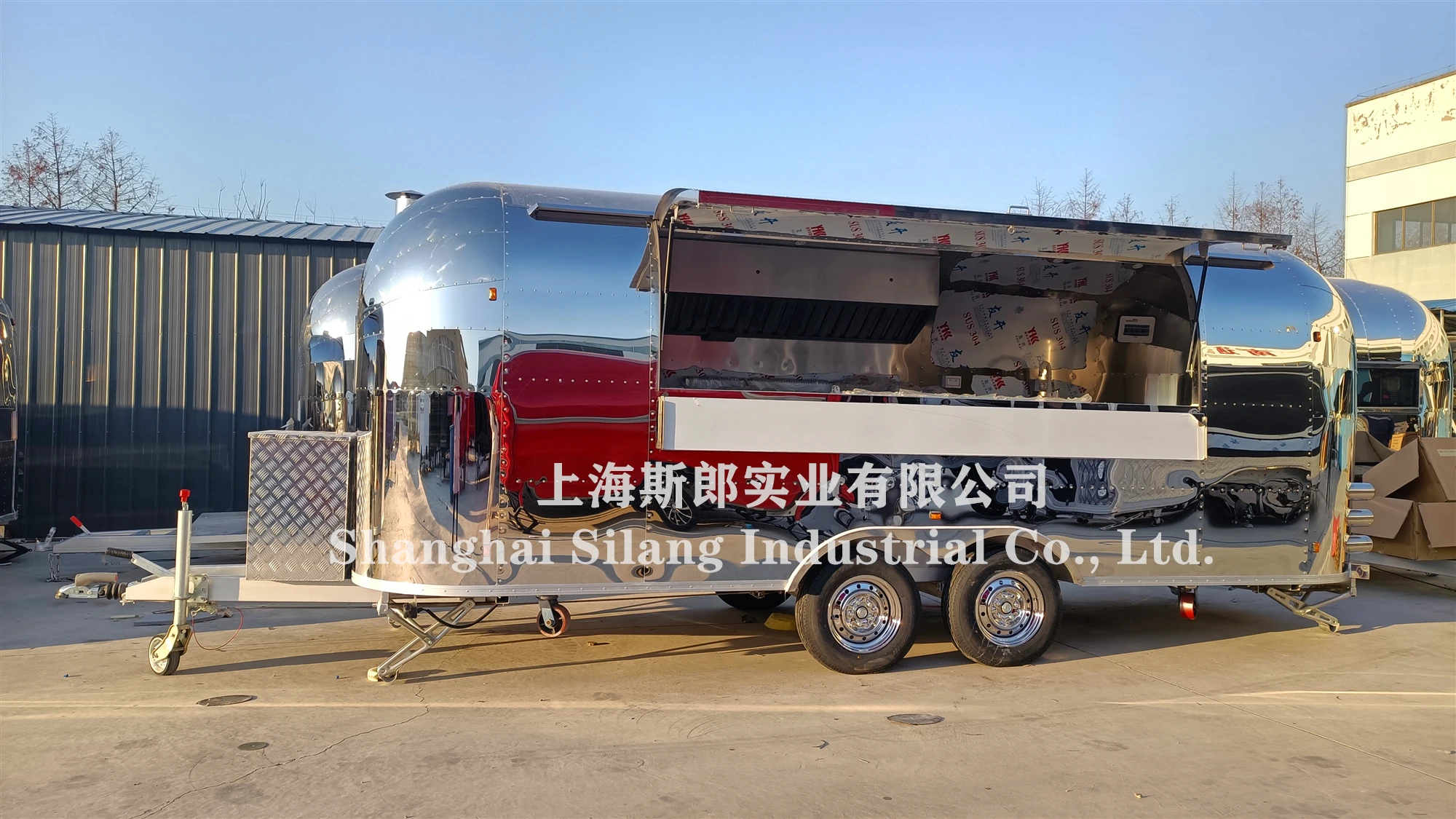 European standard food truck with pizza oven, Mobile kitchen van trailer full of equipment,  camping food trailer