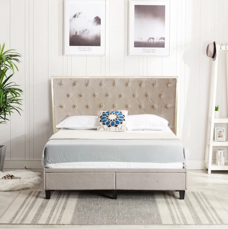 
French Modern Luxury Bedroom King Size Bed Headboard 