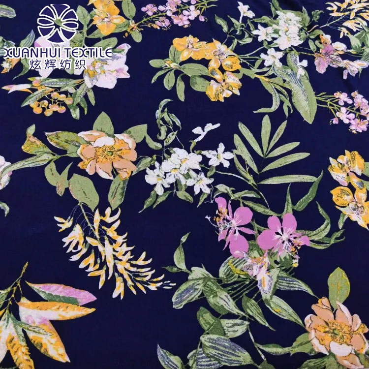 
Xuanhui Textile Printed Knitted Memory Fabric Red Flower Design ITY In Stock Polyester Four Way Stretch Spandex Fabric 
