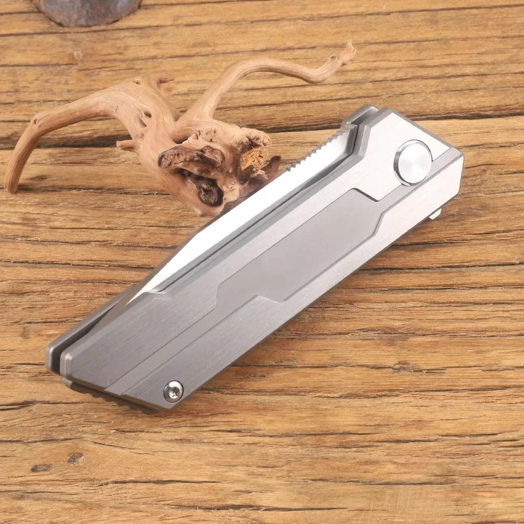 Tactical Folding Pocket GR5 titanium  Knife for men 14C28N Stainless Steel Blade Frame Lock EDC Camping Knives Belt Clip Carry