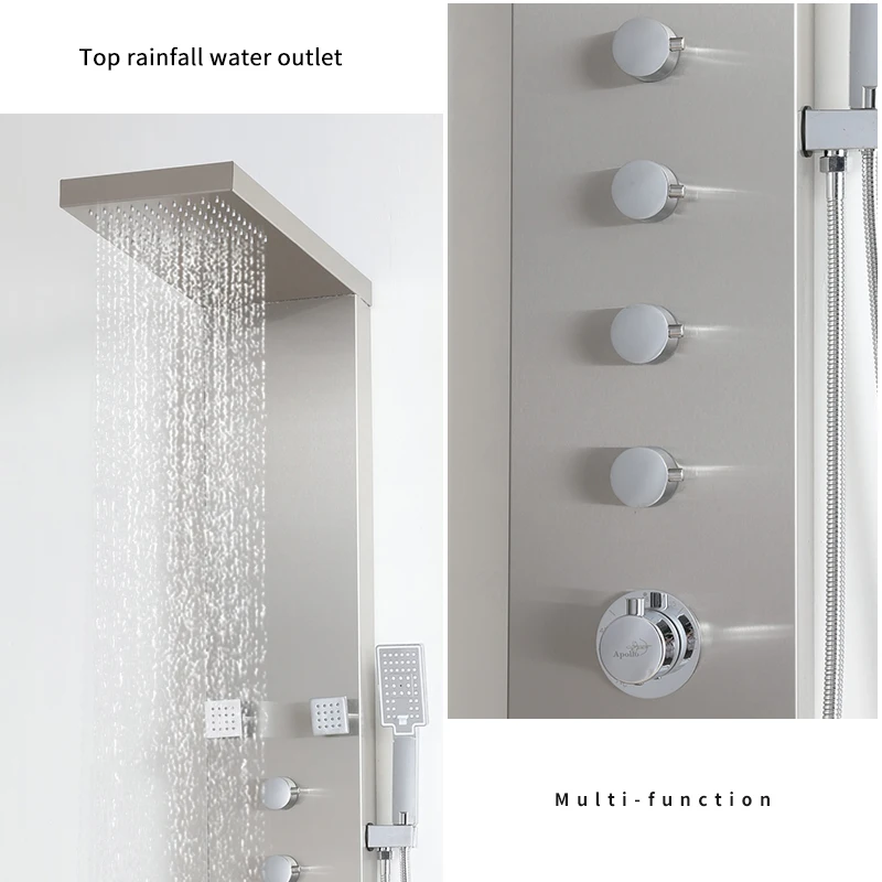 wall mounted Stainless steel Rainfall shower panel with waterfall mode body jets shower