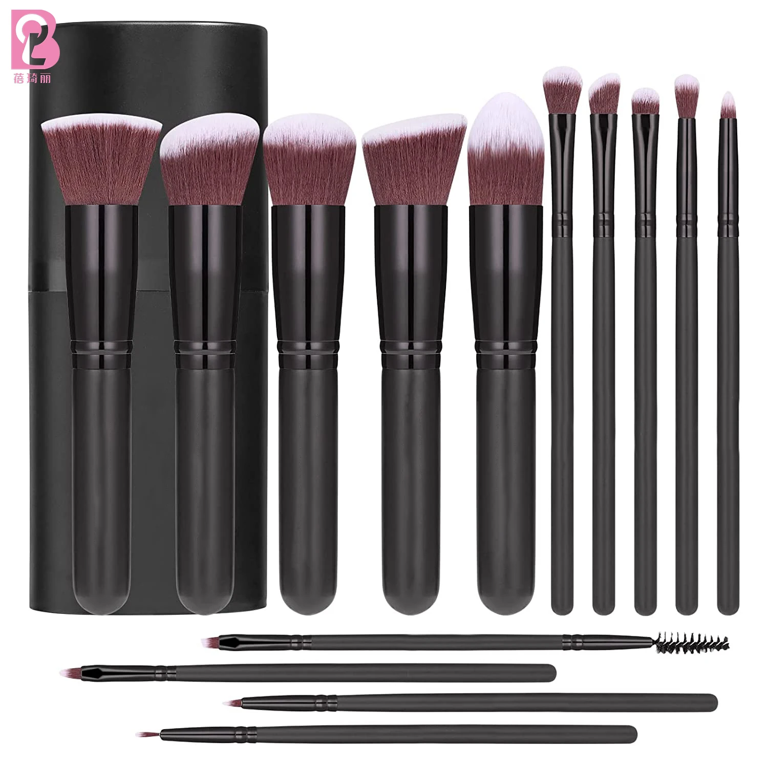 Beiqili Black 14 pc Natural Goat Pony Hair Professional Makeup Brushes Private Label Wholesale Makeup Brush Set Pincel Maquiagem