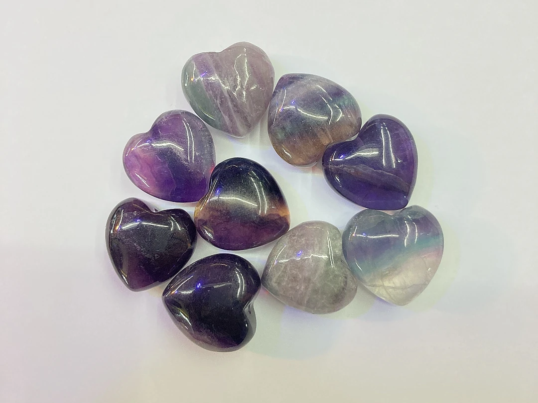 Purple Fluorite Quartz Heart Shape Jewelry Natural Private Label Crystal Stones for Wedding