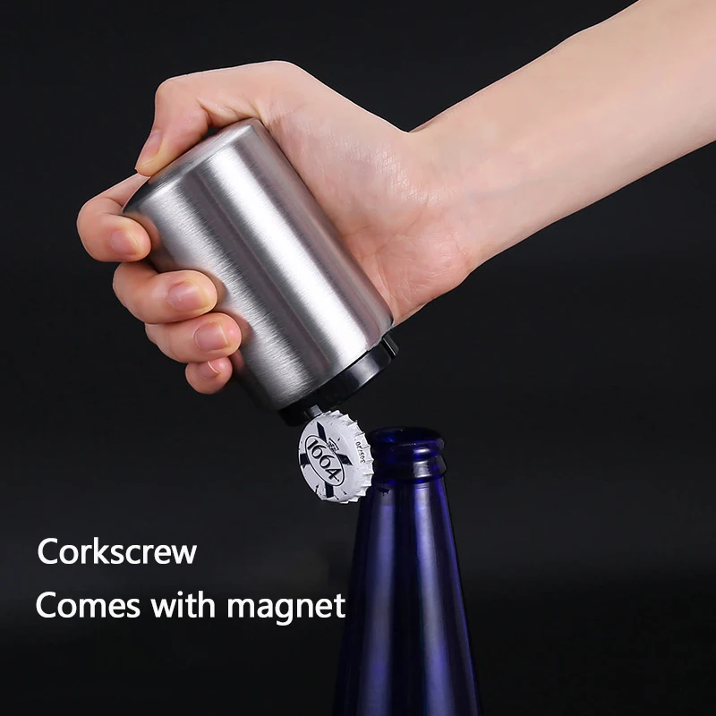Metal Push Down Magnetic Automatic Customized Beer Bottle Stainless Steel Corkscrew Wine Opener Bottle