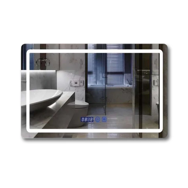 Kaiiy Factory Hotel Wall Mounted Illuminated Smart Led Light Bathroom Bath Mirror with Digital Clock Defogger