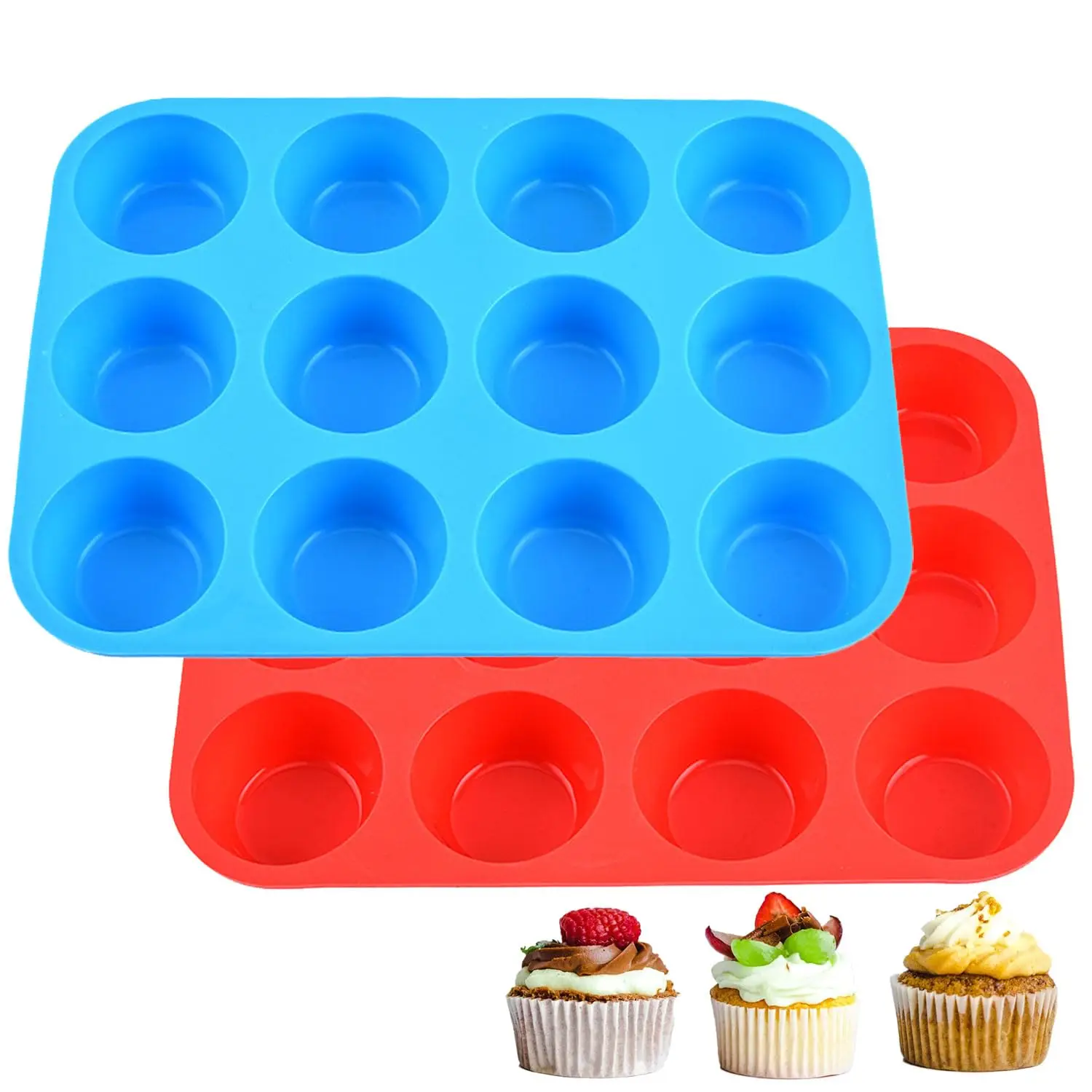 Hot Sale Reusable Silicone Muffin Tray Cake Molds BPA Free 12 cup Silicone Muffin Pan
