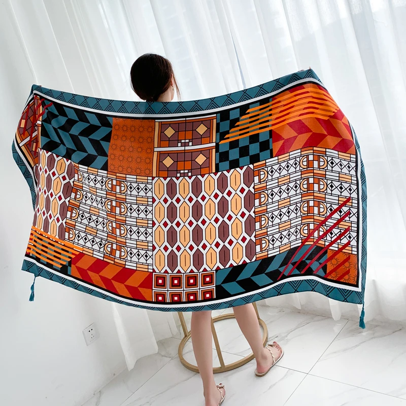 Wholesale Spring chiffon  big size 90*180 Sunshade Holiday Wind Beach printed Scarf Shawl  for woman