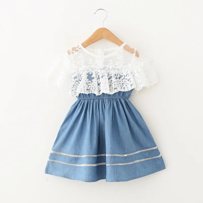 2022 Summer Fashion Toddler Solid Lace Denim Skirt Sleeveless Kids Clothes Casual Dress Baby Clothing Girls Children Dresses