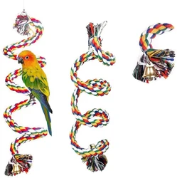 Parrot Rope Perch Cotton Rope Bird Perch With Bell Climbing Stand Bar Bird Bungee Toy Parrot Chew Toys Bird Perch Rope Bungee