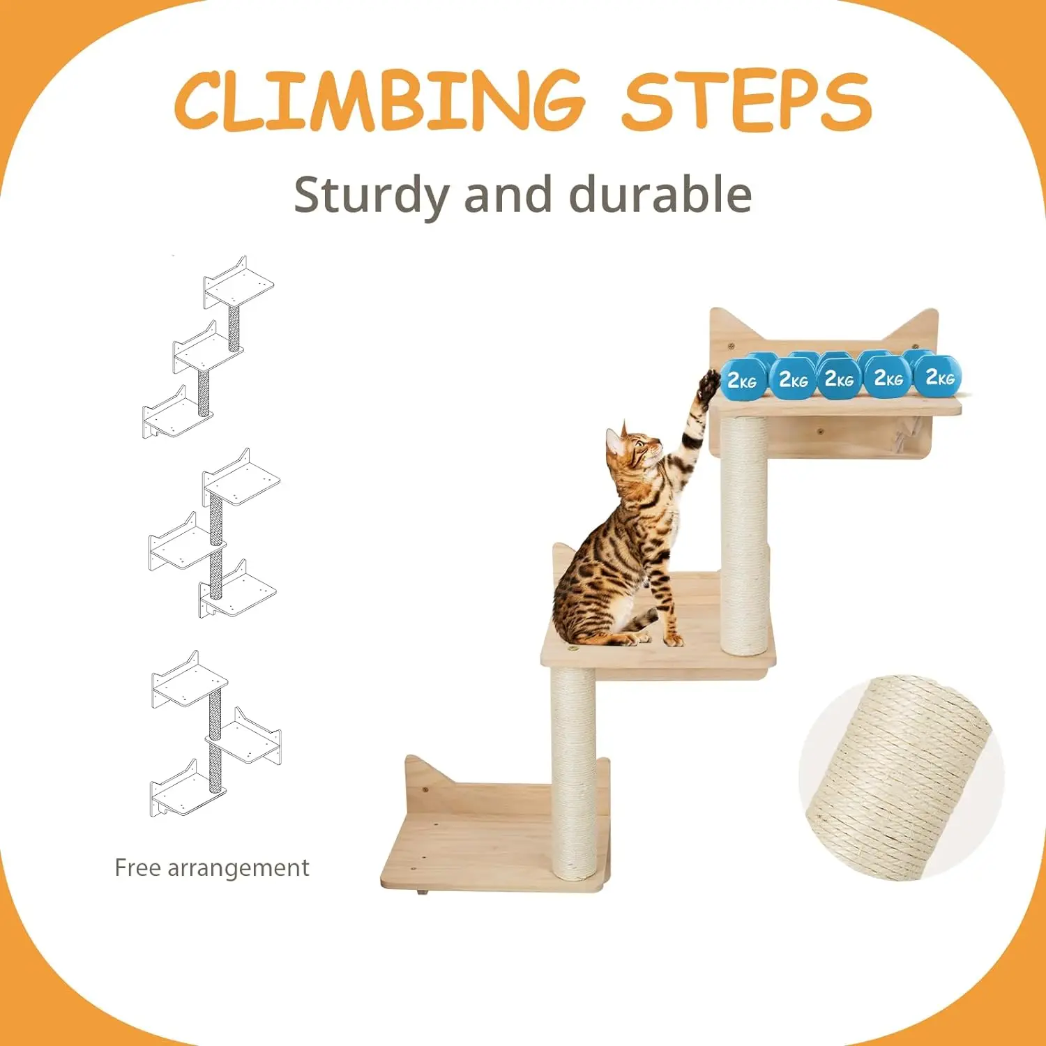 Pine bamboo cat wall climbing frame set of 5 cat wall furniture cat shelves and perches