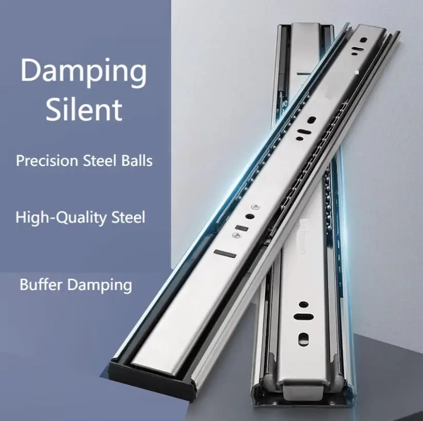 3 Fold Ball Bearing Telescopic Channel Drawer Slide Furniture Kitchen Cabinet 45mm Stainless Steel Full Extension Drawer Slide