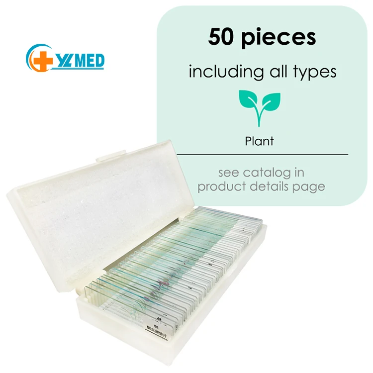 Biology Medical Science High Quality Middle School Teaching Plant and Animal Mix Set 50 Pcs Microscope Prepared Slides