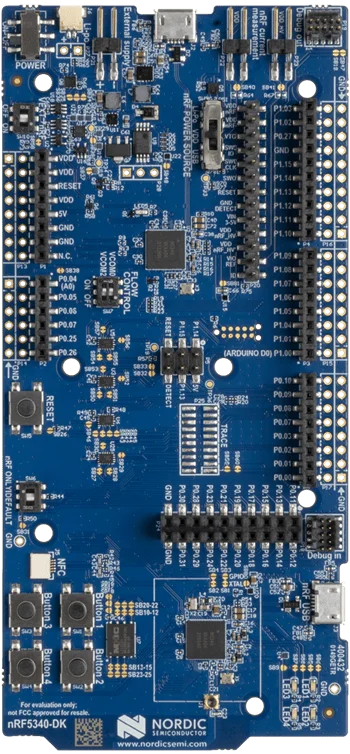 nRF5340-DK Development kit for the nRF5340 dual-core Bluetooth 5.3 SoC supporting Bluetooth Low Energy Bluetooth mesh NFC