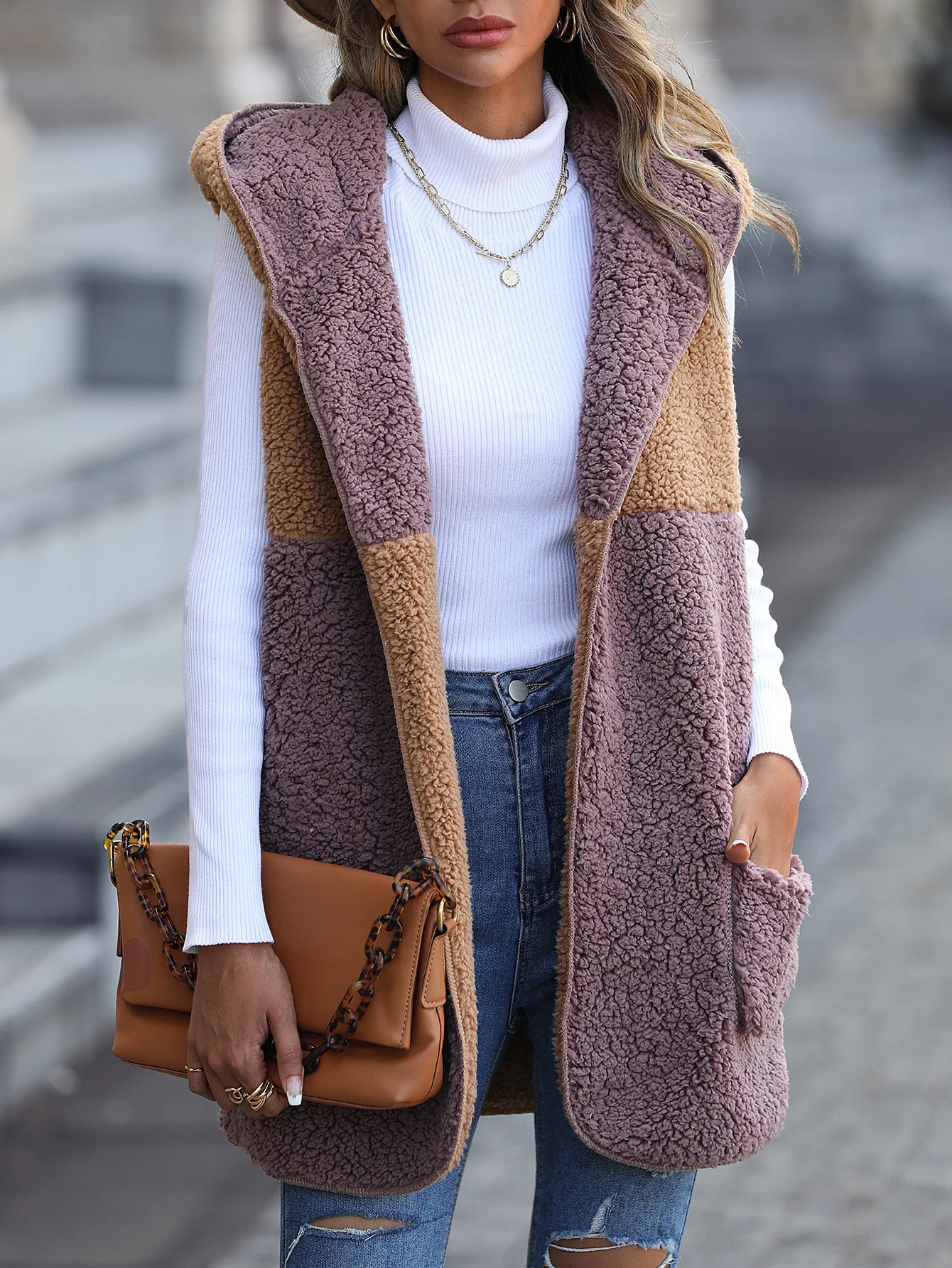 Wholesale 400gsm winter clothes for women vest fur winter thick warm double-faced pile pocket red plaid coat jacket fleece vest