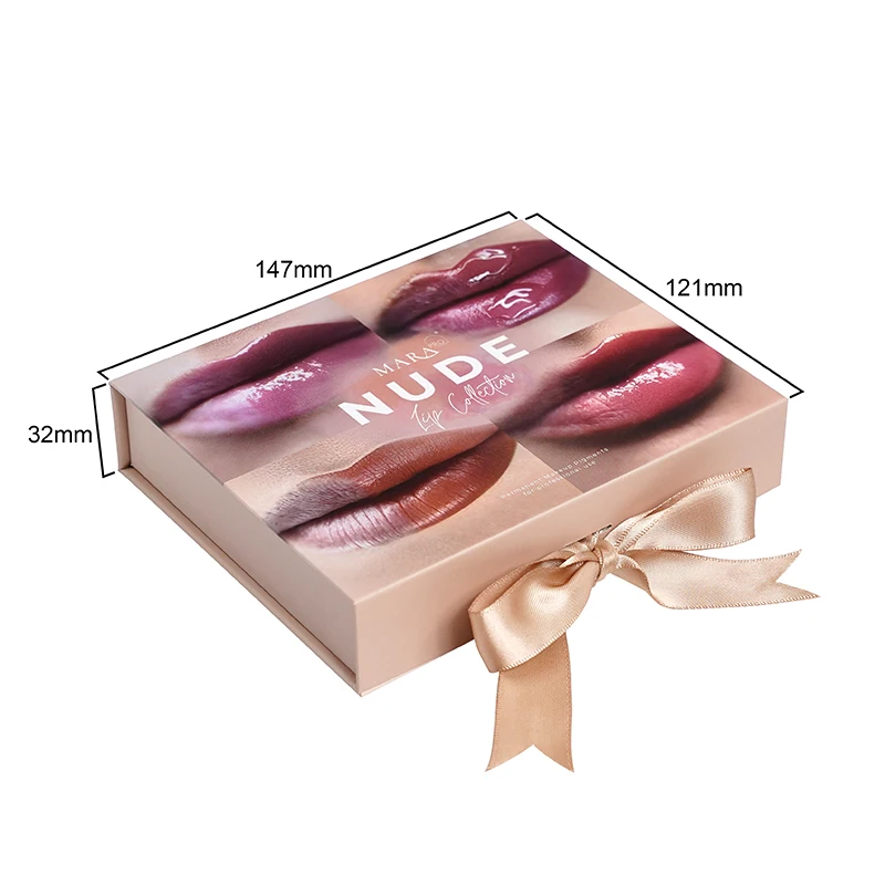 Lipstick Box Custom Magnet Closed Hard Cardboard Silver Stamping Cosmetic Wallet Gift Package Eva Insert Instruction Book Ribbon