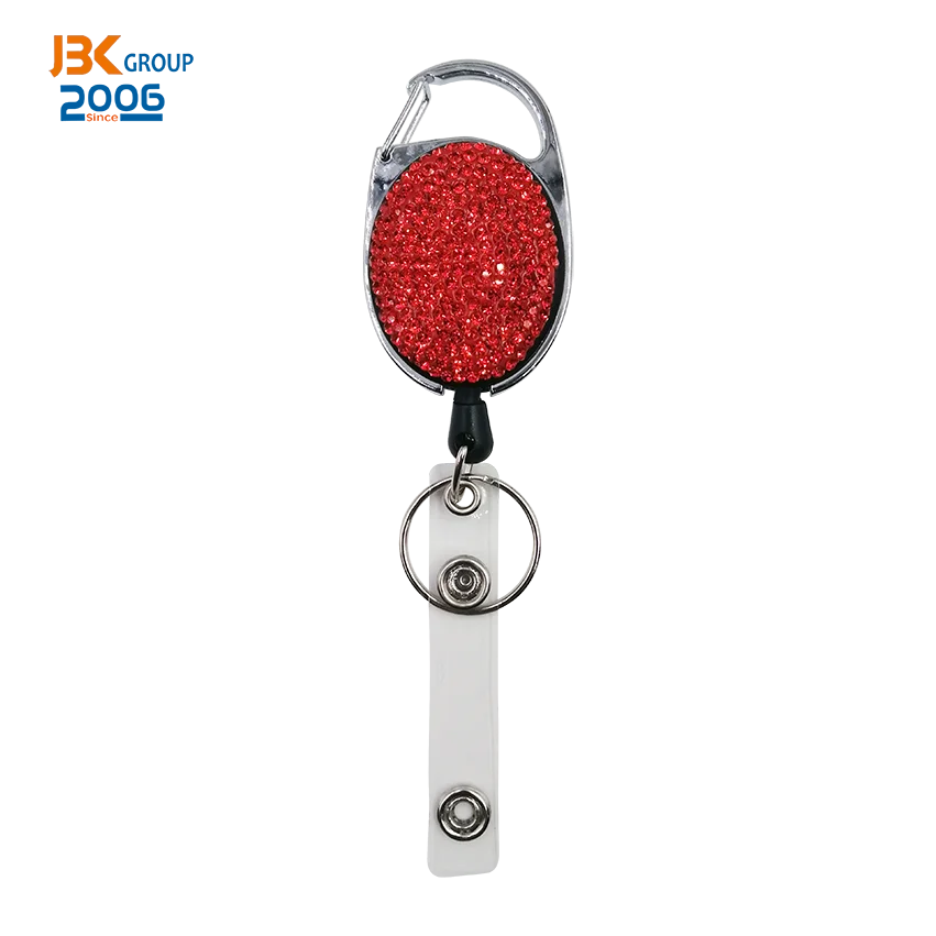 Metal Clip Key Ring Sublimation Retractable Badge Holder Reel for Medical Nurse Name Card Keychain Custom Glitter Rhinestone JBK