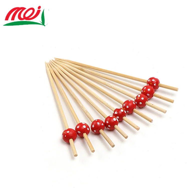 Natural Healthy Smooth Custom Single Red Ball Colored Bamboo Stick with bead