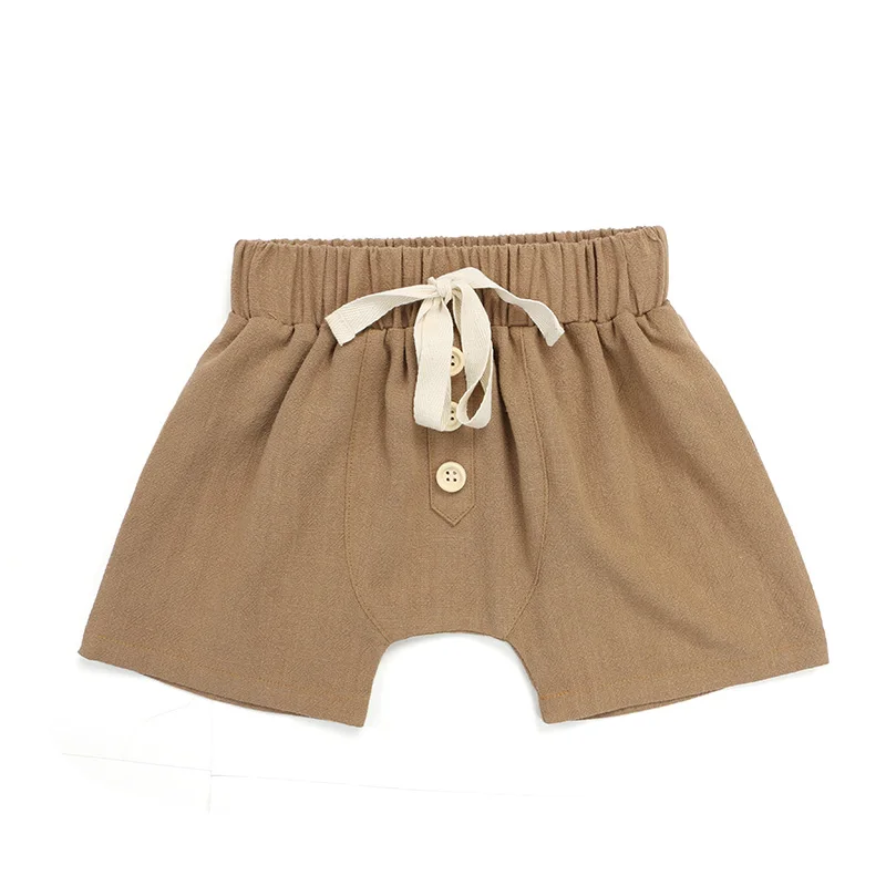 Wholesale Toddler Baby Clothes Linen Fabric Plain Color Button Front Design Unisex Bottoms
