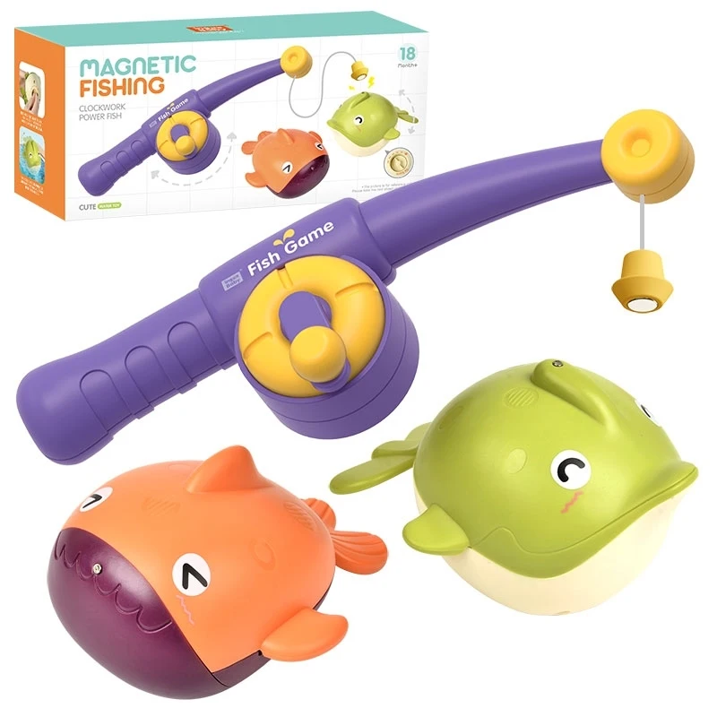 High Quality Bathtub Fishing Toy Wind Up Swimming Whale Floating Toy Magnetic Fishing Rod For Toddler Baby Bathing Fish Game Set