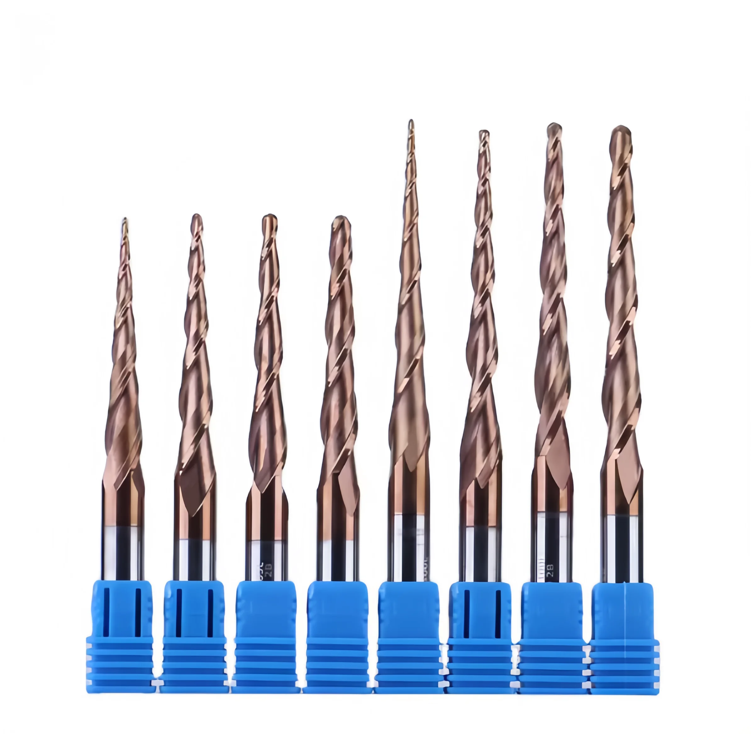 Strong Life Tungsten Carbide Cutter With Coating R0.25-2mm Two Flute Tapered Ball Nose End Mills for Wood Machining