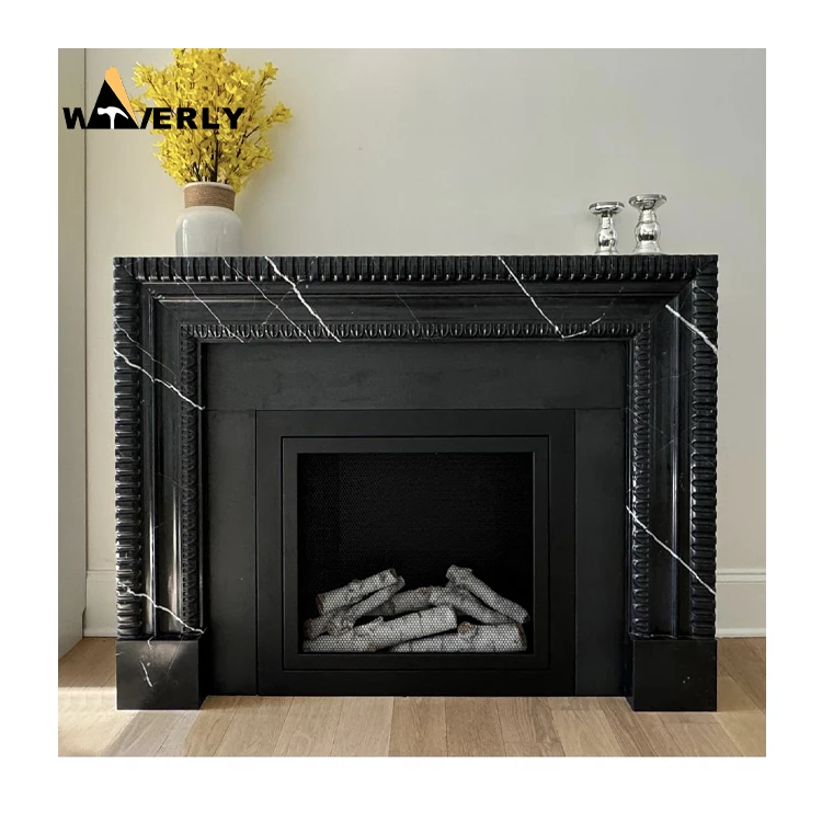 Modern Design Interior Home Decoration Natural Fireplace Mantel Hot Sale Black Marble Fireplace Surround