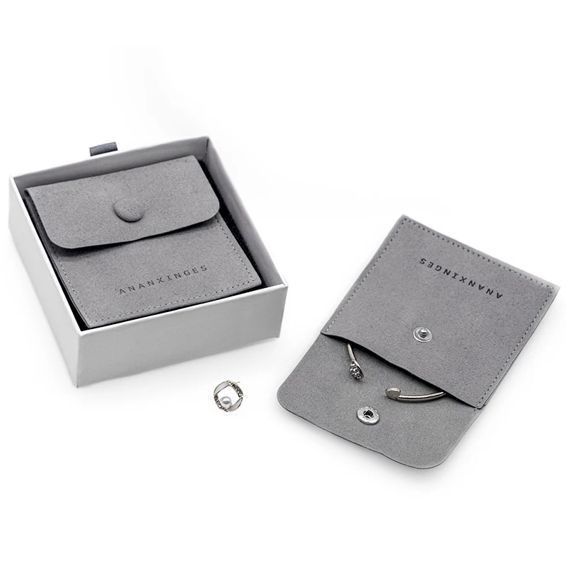 Custom Logo Printed Small Envelope Flap Package Pouch cover bags for jewelry Luxury Microfiber Necklace Jewelry Bag