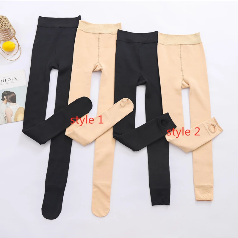 Cuhakci Winter Plus Velvet Thick Pantyhose Lady Warm Comfortable Solid Color Tights Two Styles Leggings For Women 340g Plus Size