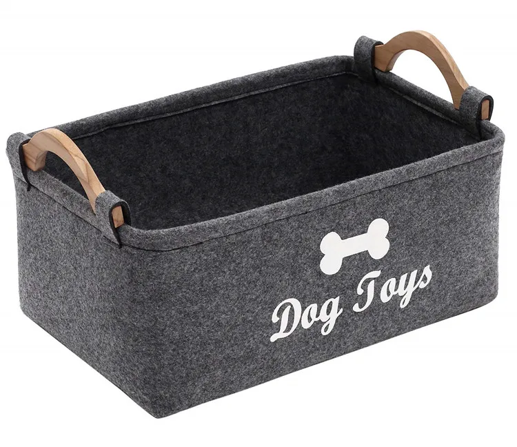 cute Felt pet Toy Box and Dog Toy Box Felt Storage Basket with Wood Handle